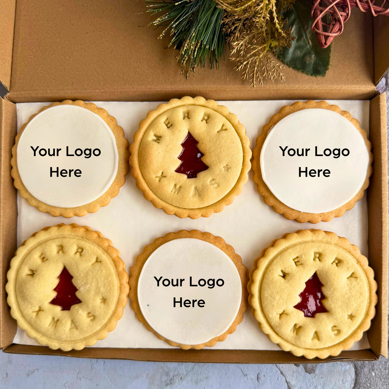Corporate Christmas cookies box with your logo letterbox-friendly