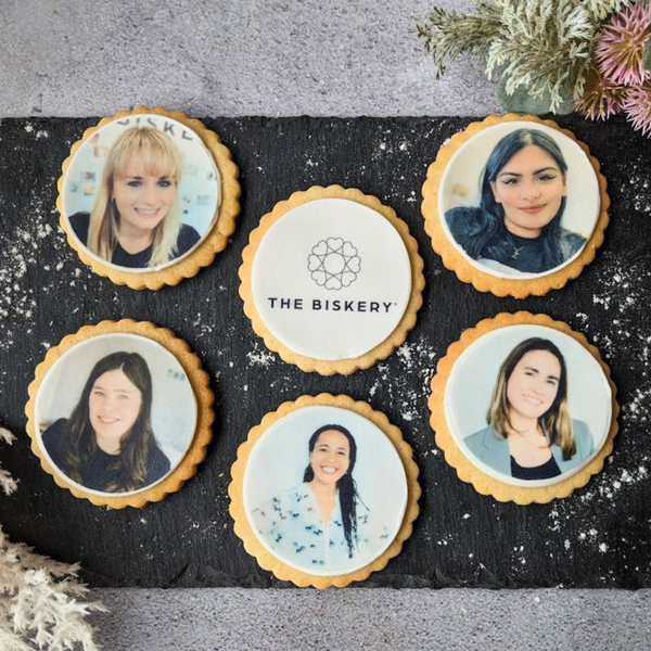 Personalised edible photo biscuits featuring your message or image. A delicious & unique gift!