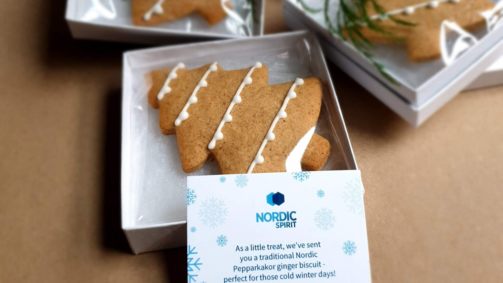 Hand iced Christmas tree in a eco-friendly letterbox suited packaging. Perfect for sustainable seasonal gifting.