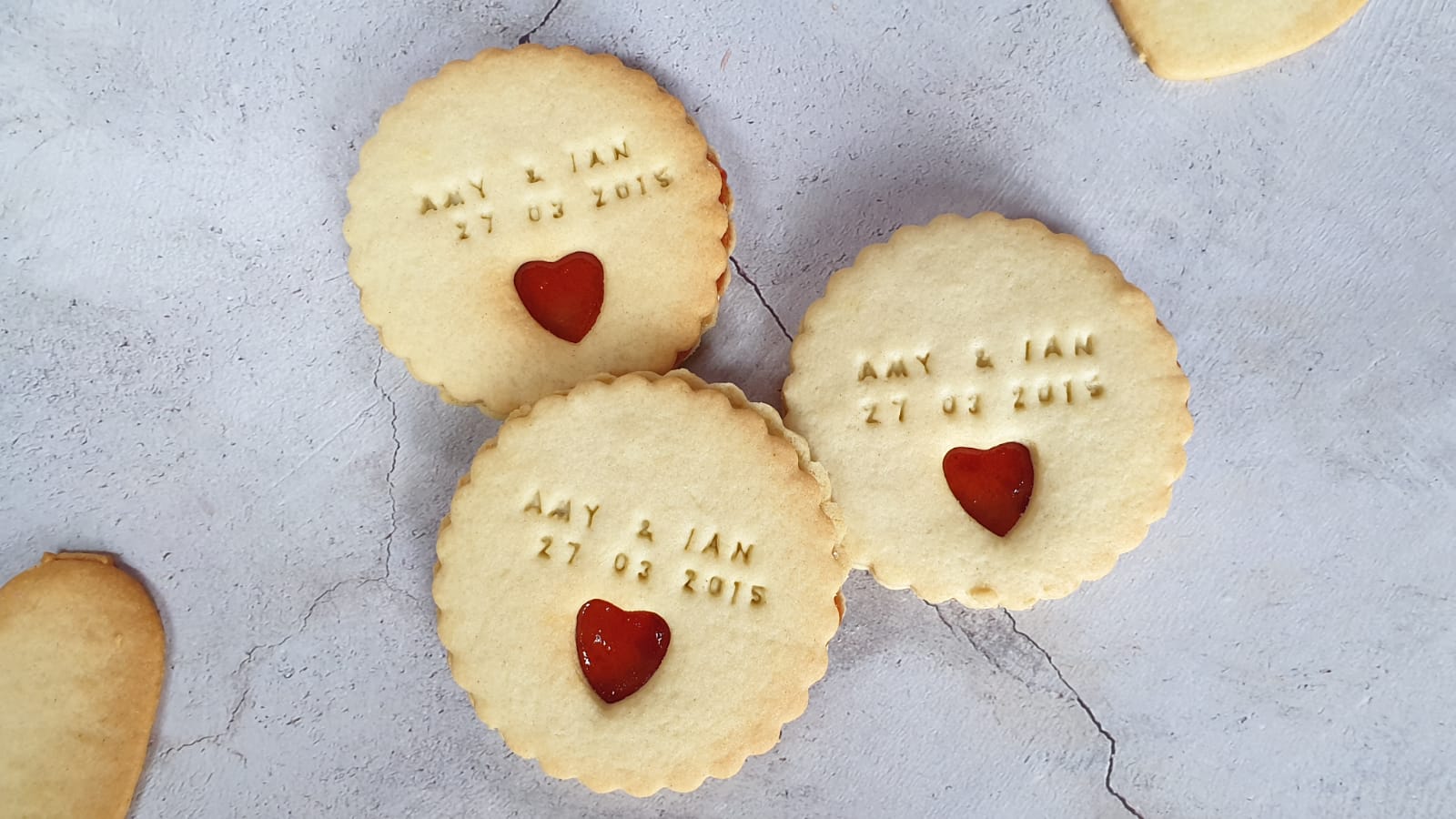 Jam wedding biscuits personalised with names