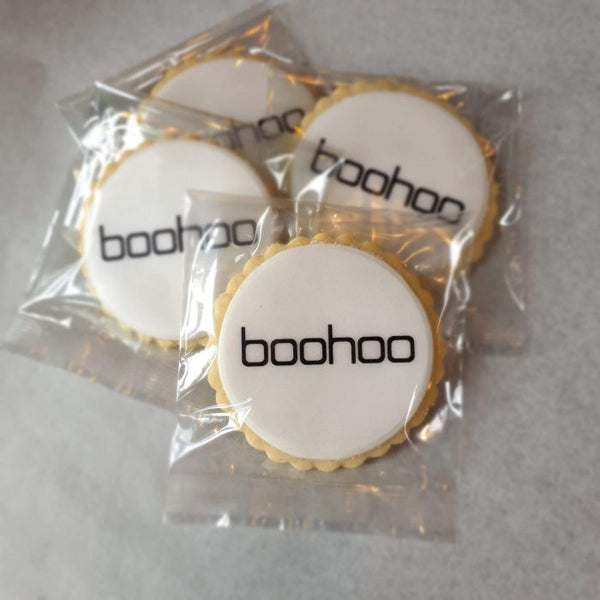 Boohoo branded Company logo cookies made by The Biskery