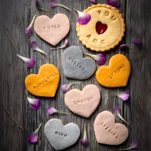 Affirmation biscuits. You are loved, special, wonderful, enough, worthy, kind, strong from The Biskery