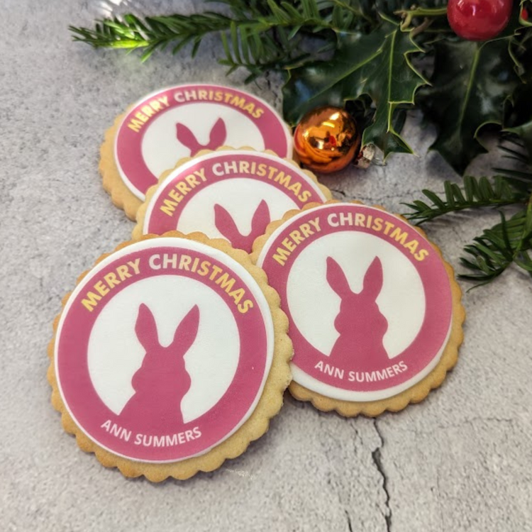 4 Merry Christmas branded logo biscuits