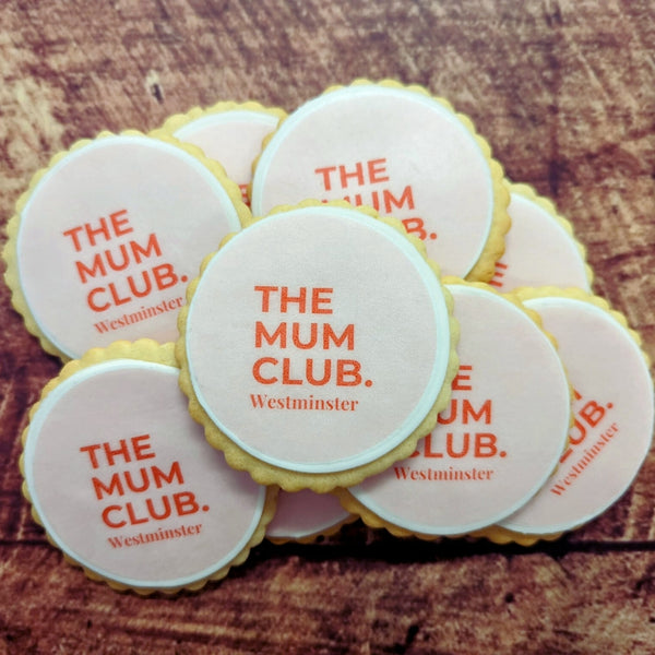 Biscuits from the Biskery with THE MUM CLUB logo