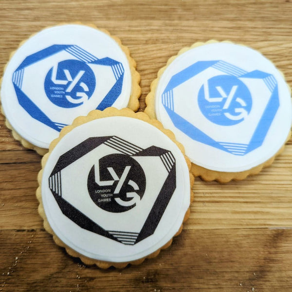 Biscuits from the Biskery with London Youth Games logo