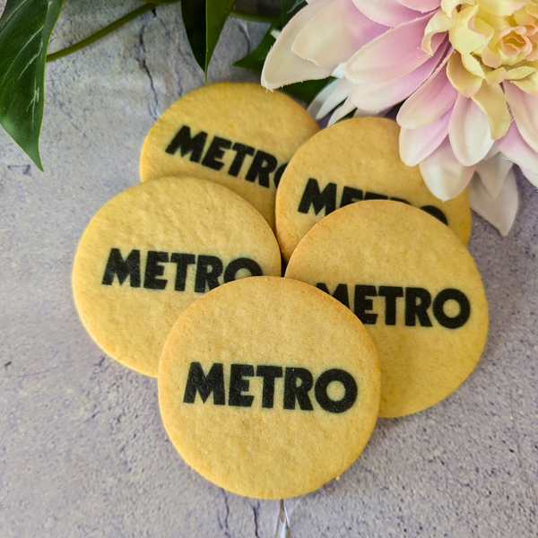 A group of branded butter biscuits with the "Metro" logo, perfect for corporate events or gifting.