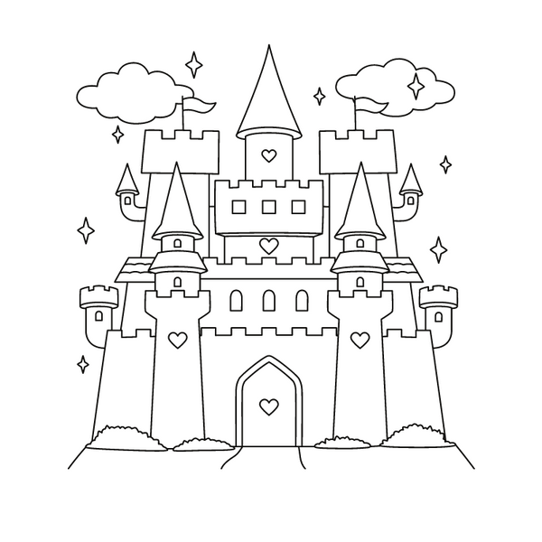 Black and white castle with intricate wing patterns, perched on a white background.
