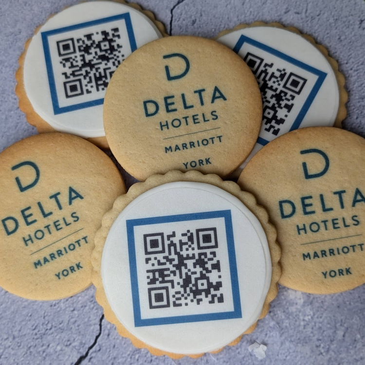 stacked Delta_Hotels and qr code personalied biscuits