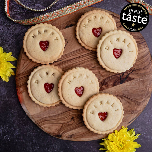 Box of heart-shaped Diwali biscuits with  jam.