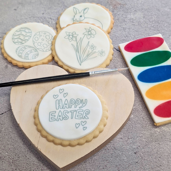 Easter Biscuits Decorating Kit: Includes Easter-shaped biscuits, edible paints, and a brush.