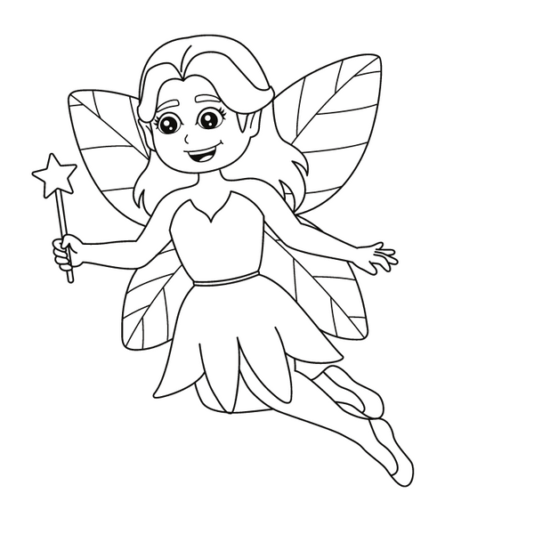 Black and white Fairy with intricate wing patterns, perched on a white background.