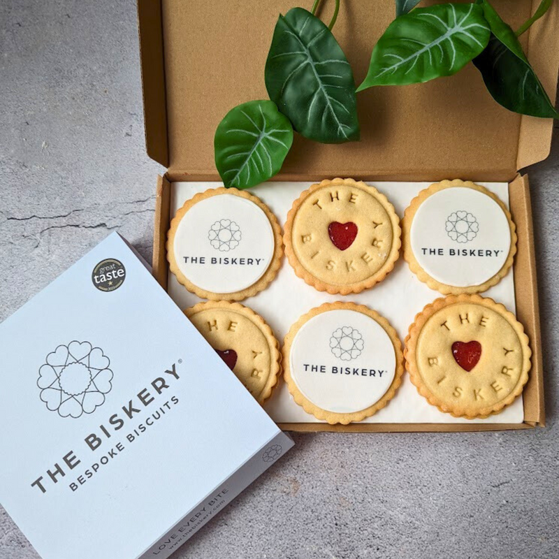 Box of cookies featuring branded logos