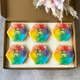 Box of six Hexagon-shaped iced biscuits decorated with colourful "Thank You" messages