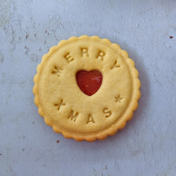 A close-up of a Christmas biscuit from The Biskery