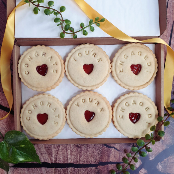 Six bespoke Engagement biscuits, a perfect letterbox gift with free shipping for an Engagement celebration