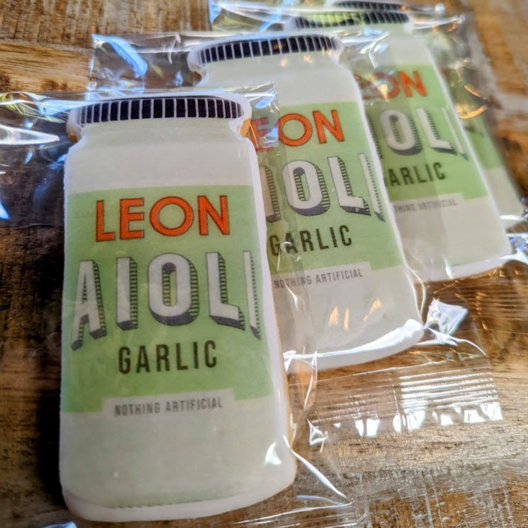 Leon Aioli jar shaped branded biscuits 