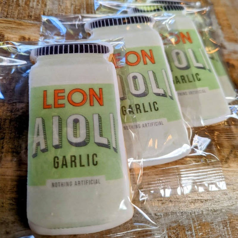Leon Aioli jar shaped branded biscuits 