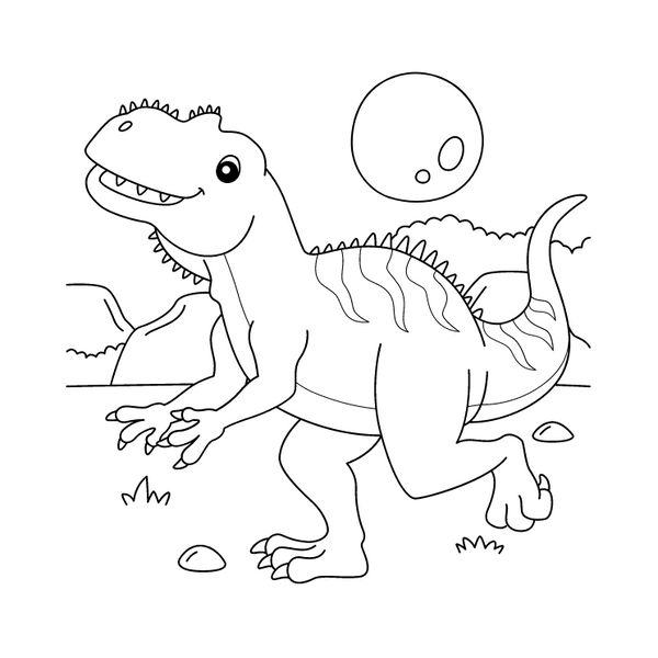 Black and white T-Rex, perched on a white background.