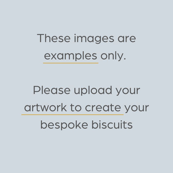 Text on a light gray background indicating examples and instructions for creating bespoke biscuits.