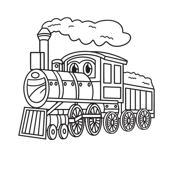 Black and white Train, perched on a white background.