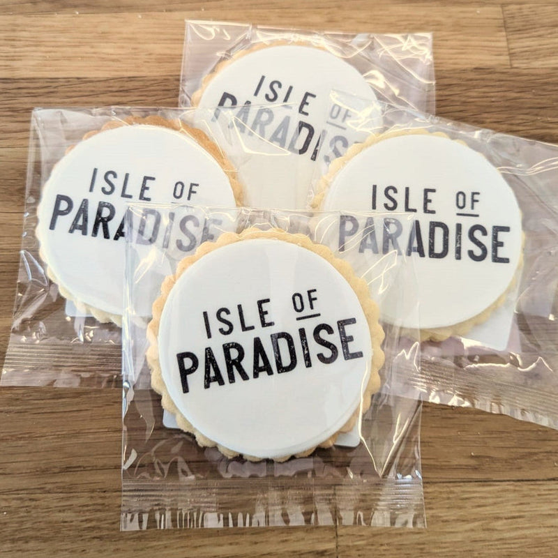 branded Logo cookies Isle of Paradise in transparent eco-friendly bags