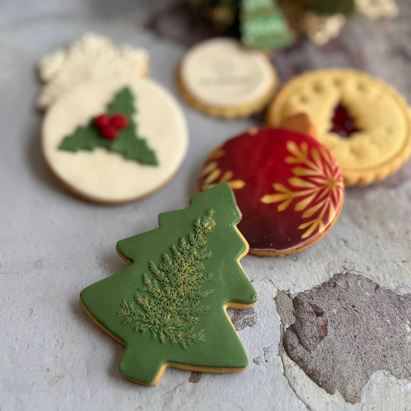 Festive Christmas Biscuit Selection Box: Christmas tree biscuit, bauble biscuit, holly biscuit - The Biskery