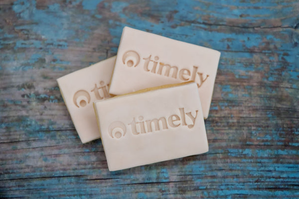 Impressed branded fondant biscuits made by the biskery