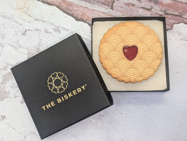 Pattern Printed Jam Biscuits in a small box - The Biskery