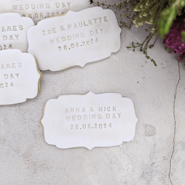Personalised Iced Plaque Wedding biscuits - The Biskery