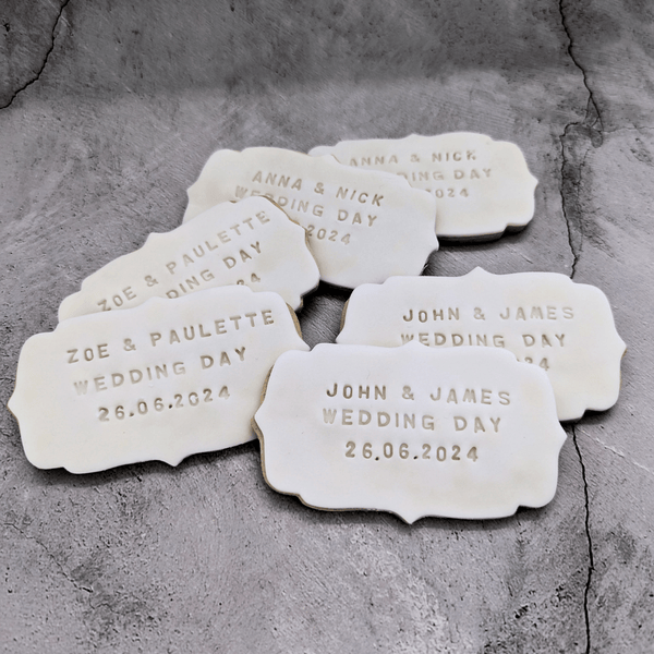 Personalised Iced Plaque Wedding biscuits - The Biskery