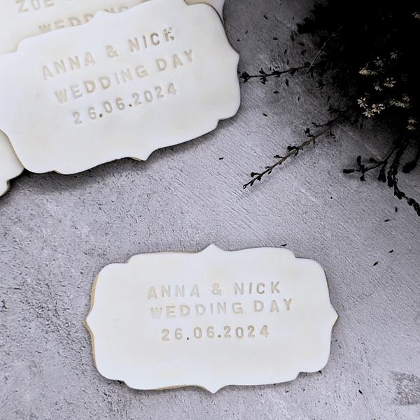 Personalised Iced Plaque Wedding biscuits - The Biskery