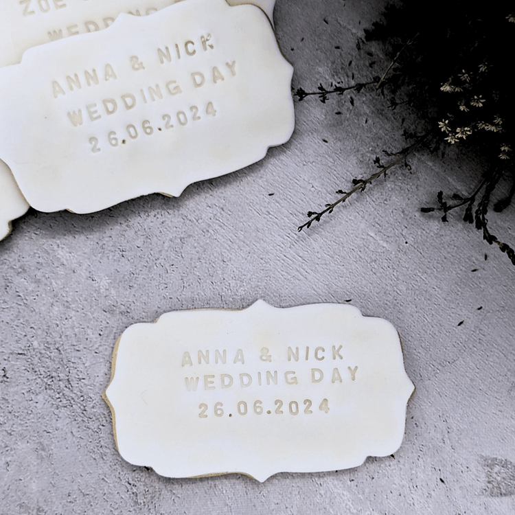 Personalised Iced Plaque Wedding biscuits - The Biskery