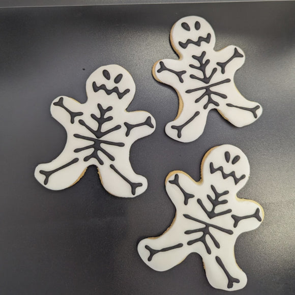 In the video, you can see three skeleton Party Pack biscuits from The Biskery in motion