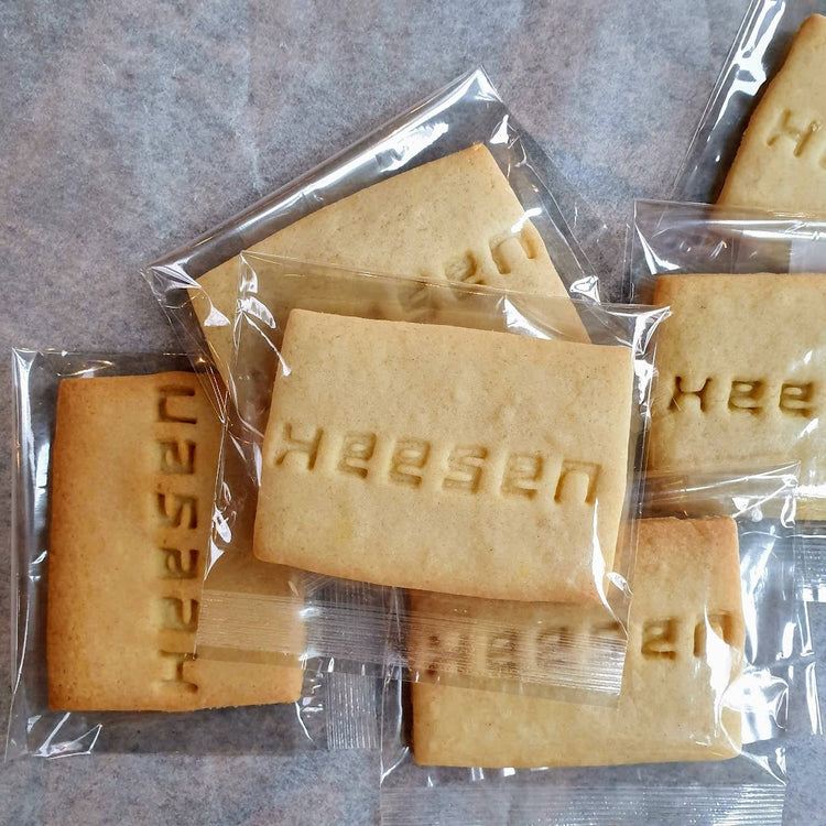 rectangular butter biscuits impressed with brand name