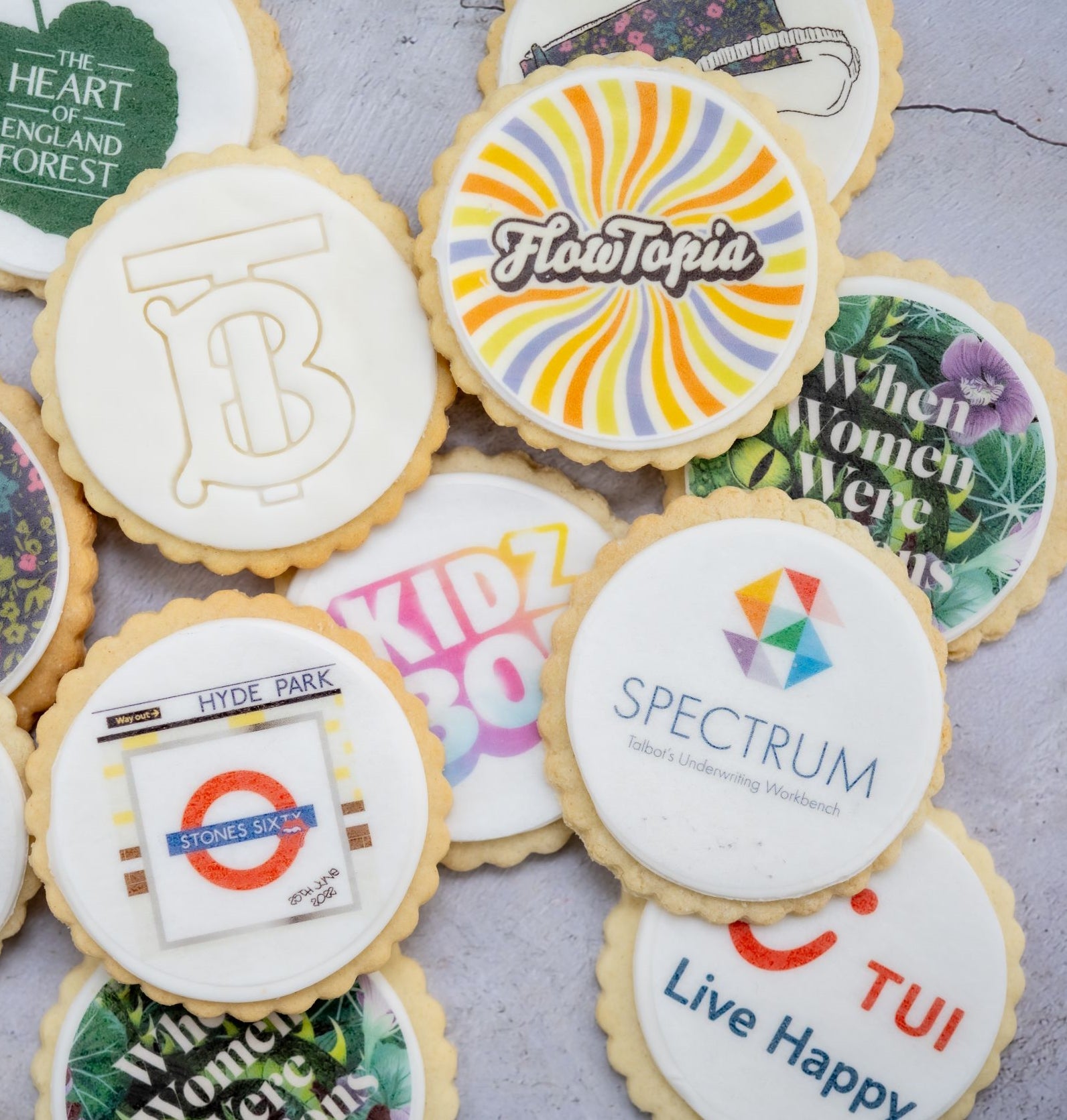 A variety of branded biscuits handmade by The Biskery