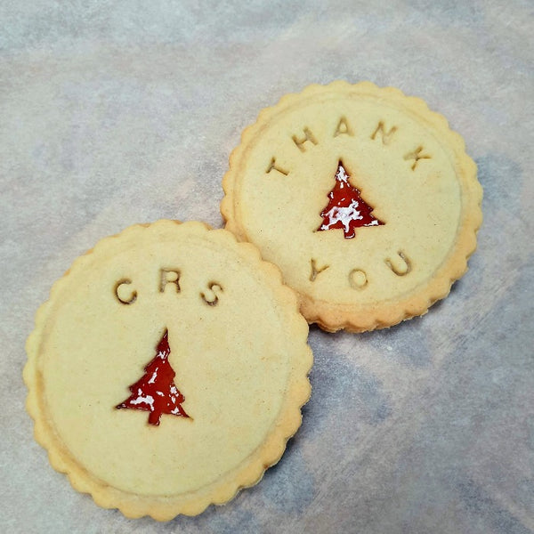 Christmas tree impressed branded jam biscuits