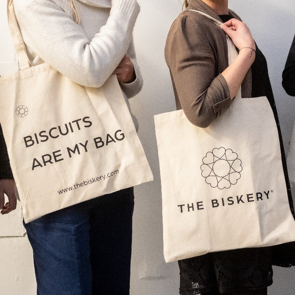 Front and back design of The Biskery Tote bag
